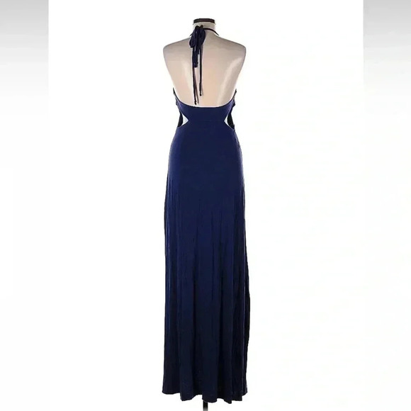 L*Space Navy Crochet Front Halter Tie Neck Long Cut Out Maxi Dress Size Medium M - Picture 3 of 4